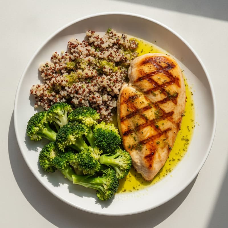 Grilled Chicken Breast with Quinoa and Steamed Broccoli