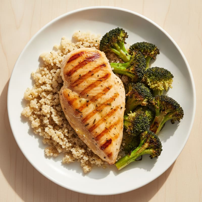 Grilled Chicken Breast with Quinoa and Roasted Broccoli