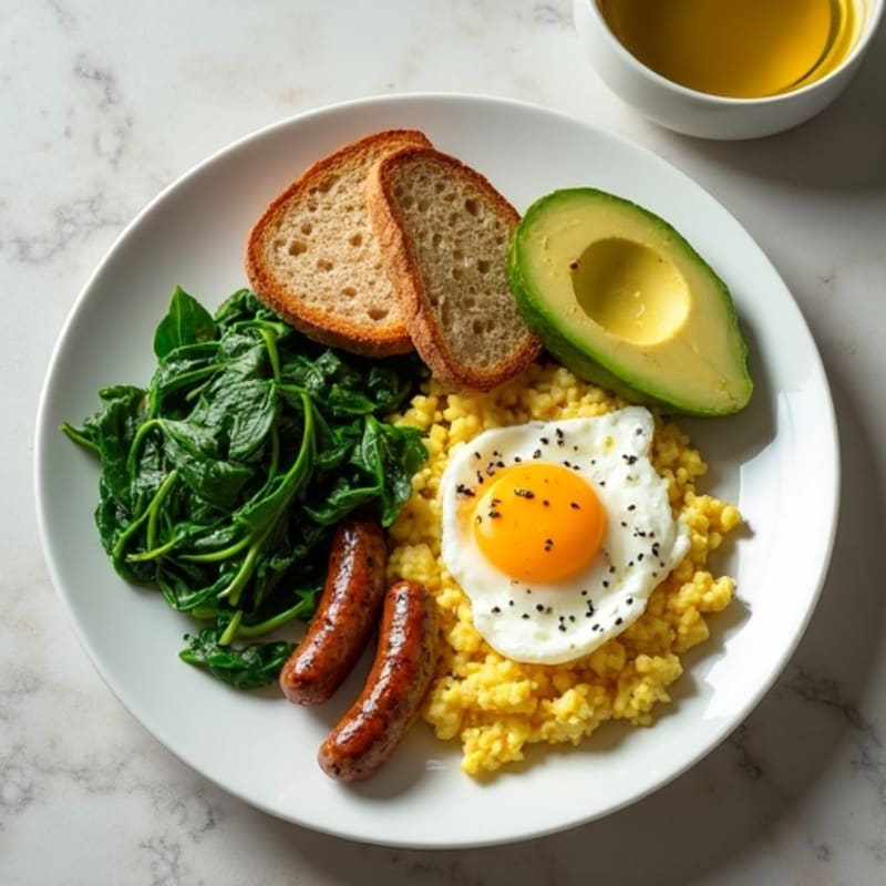 Egg White Scramble with Turkey Sausage and Sautéed Spinach