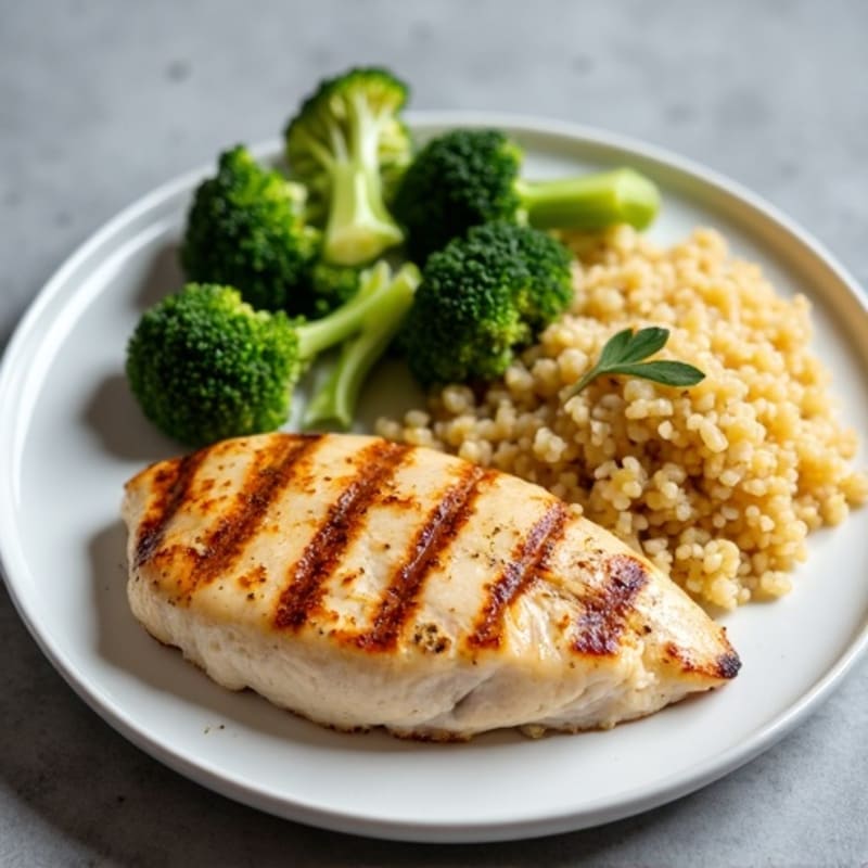 Grilled Chicken Breast with Quinoa and Roasted Broccoli