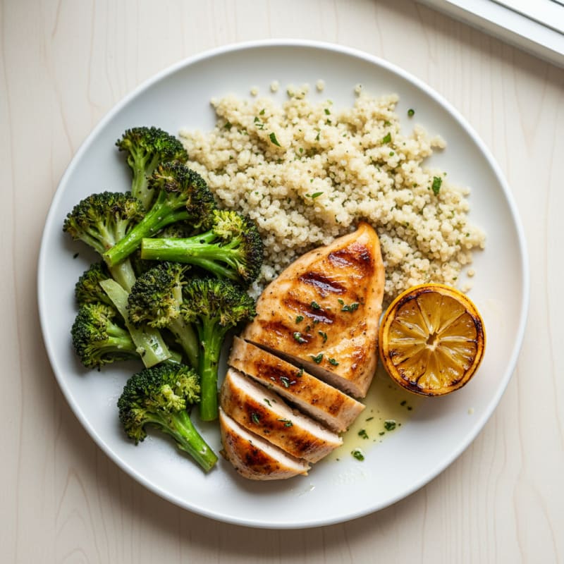 Grilled Chicken Breast with Quinoa and Roasted Broccoli