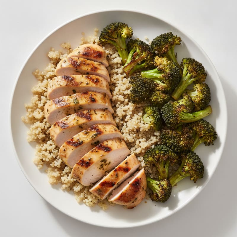 Grilled Chicken Breast with Quinoa and Roasted Broccoli