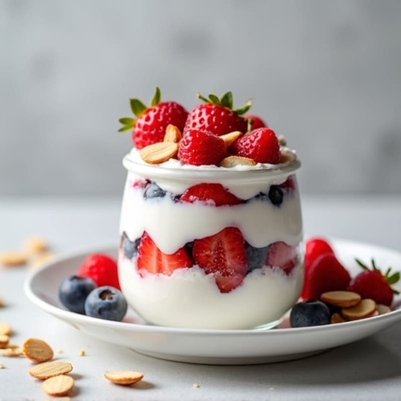 Greek Yogurt Protein Parfait with Mixed Berries and Almonds