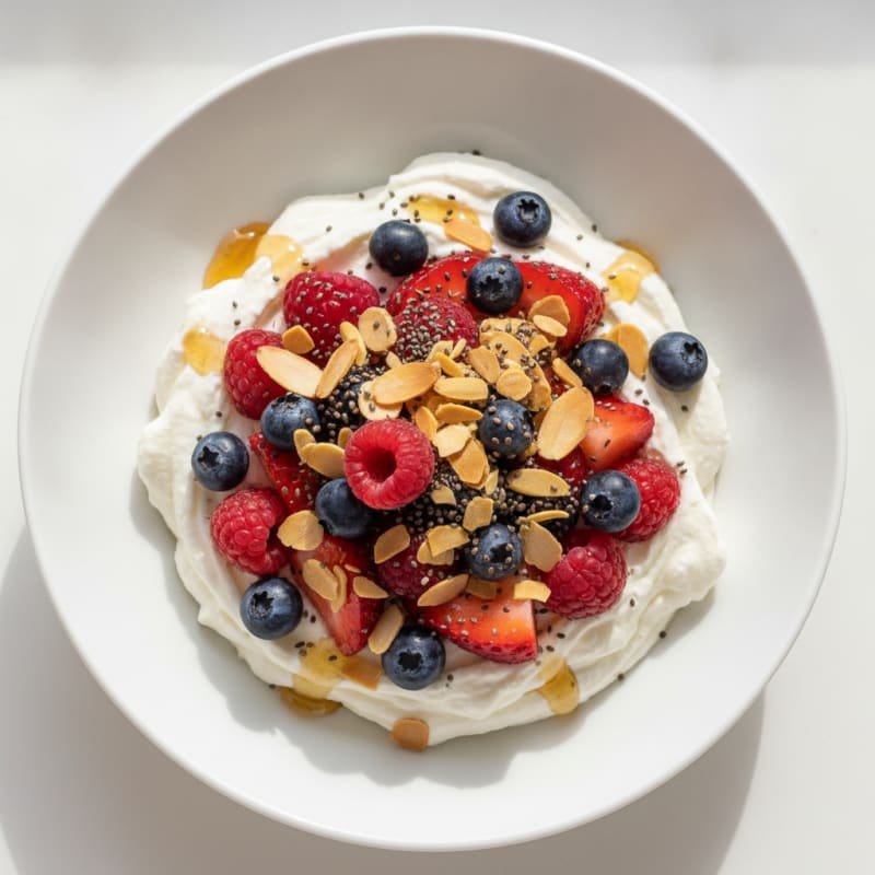 Greek Yogurt Protein Mousse with Mixed Berries