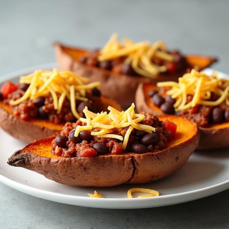 Crispy Sweet Potato Skins with Turkey Chili