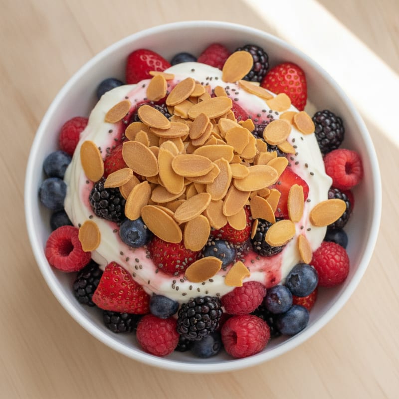 Greek Yogurt Protein Parfait with Mixed Berries and Almonds