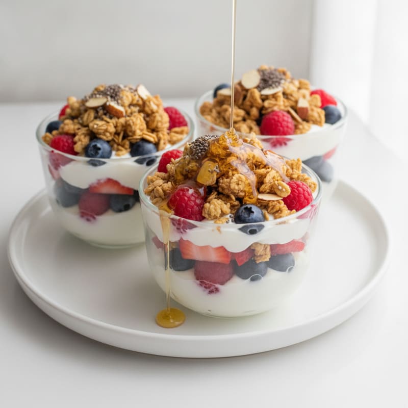 Creamy Greek Yogurt Parfait with Mixed Berries and Protein Granola