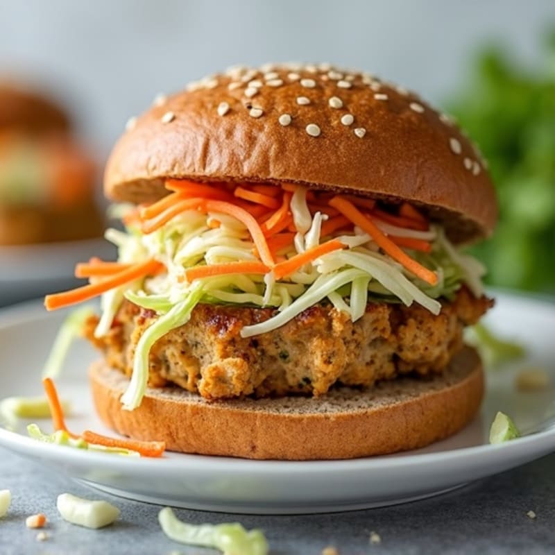 Herb-Seasoned Lean Chicken Burger with Fresh Slaw