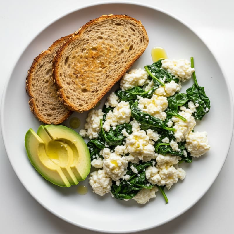 Egg White and Cottage Cheese Scramble with Sautéed Spinach