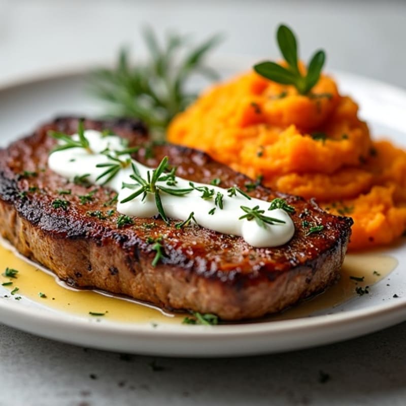 Herb-Crusted Steak with Sweet Potato Mash