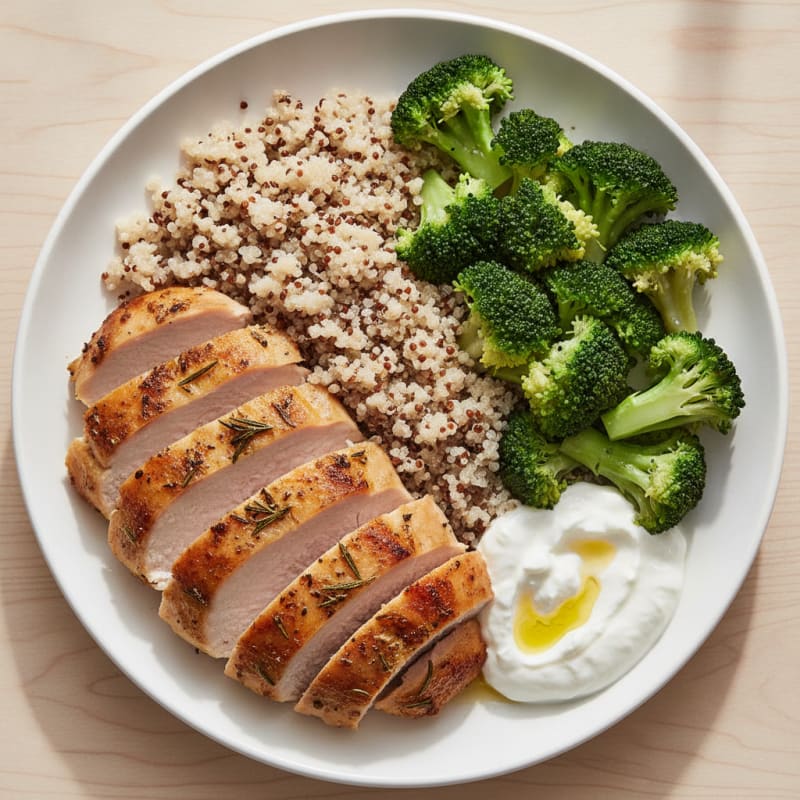 Herb-Roasted Turkey Breast with Steamed Broccoli and Quinoa