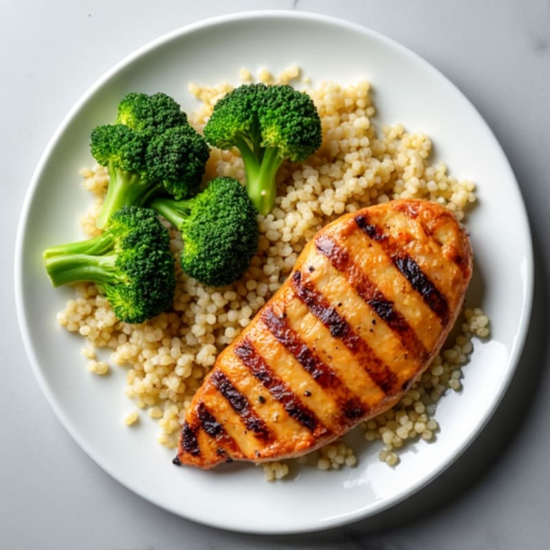 Grilled Chicken Breast with Quinoa and Steamed Broccoli