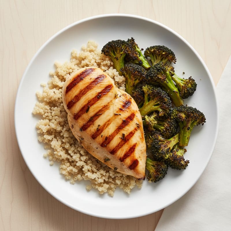 Grilled Chicken Breast with Quinoa and Roasted Broccoli