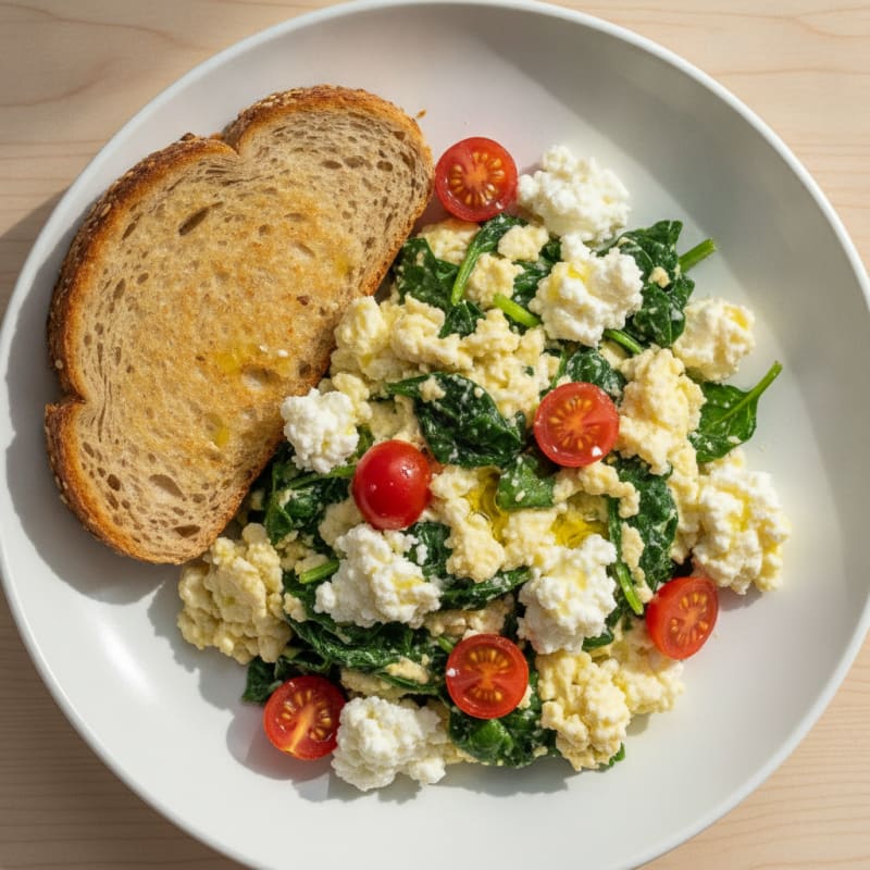 Egg White Spinach Scramble with Cottage Cheese