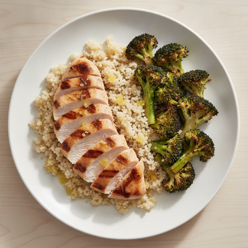 Grilled Chicken Breast with Quinoa and Roasted Broccoli