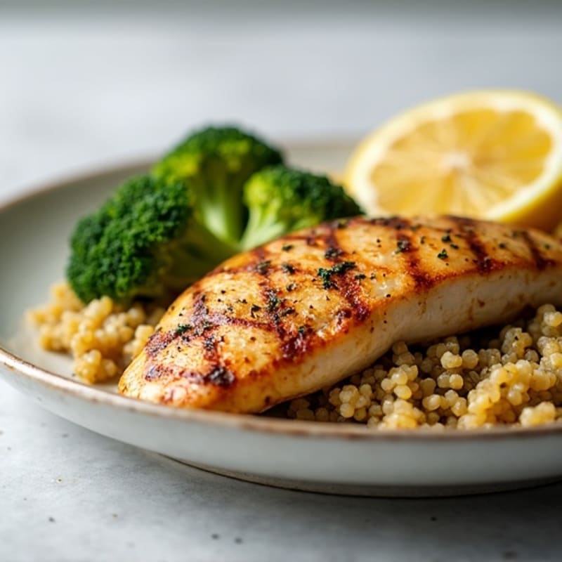 Grilled Chicken Breast with Roasted Broccoli and Quinoa