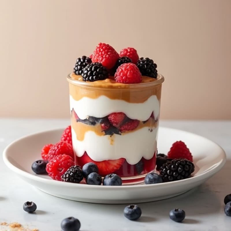 Greek Yogurt Protein Parfait with Mixed Berries and Almond Butter