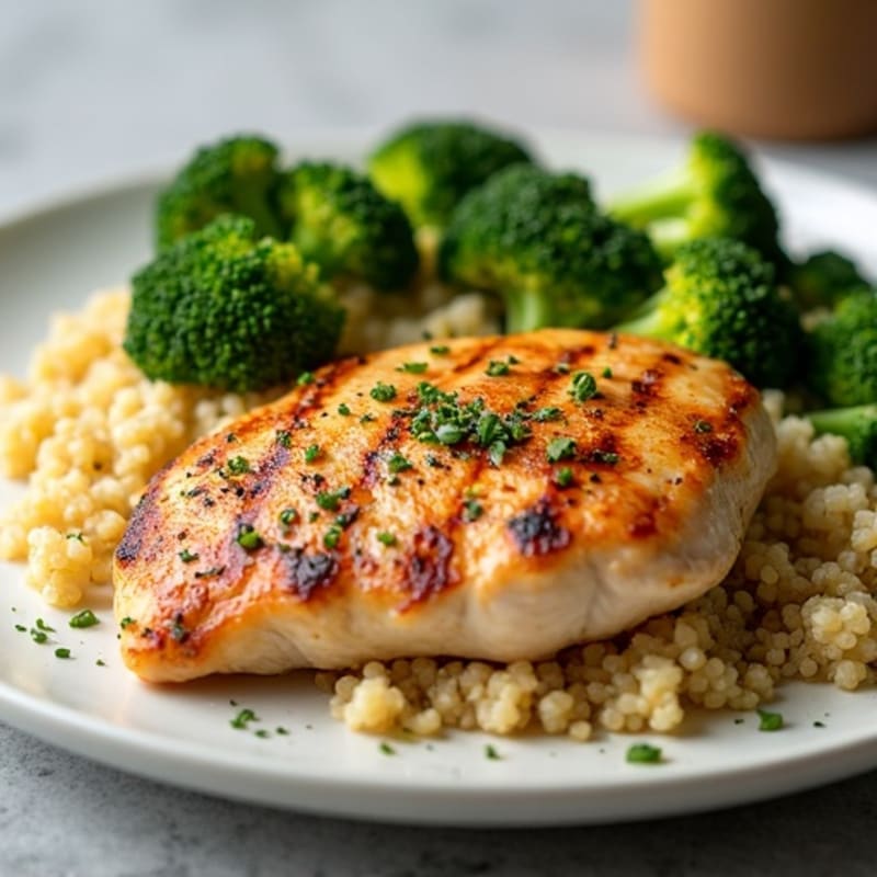 Grilled Chicken Breast with Quinoa and Roasted Broccoli