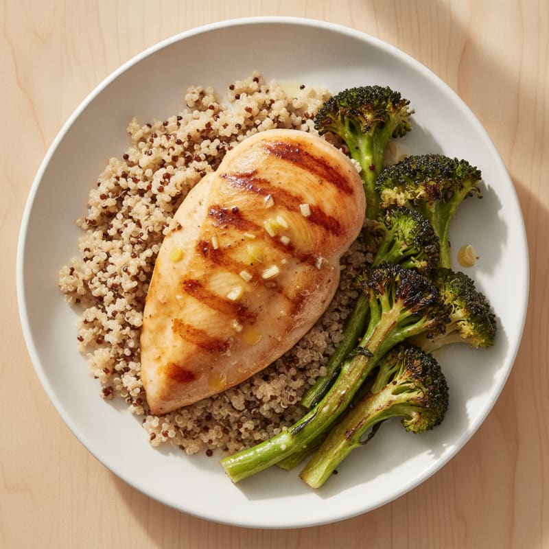 Grilled Chicken Breast with Quinoa and Roasted Broccoli