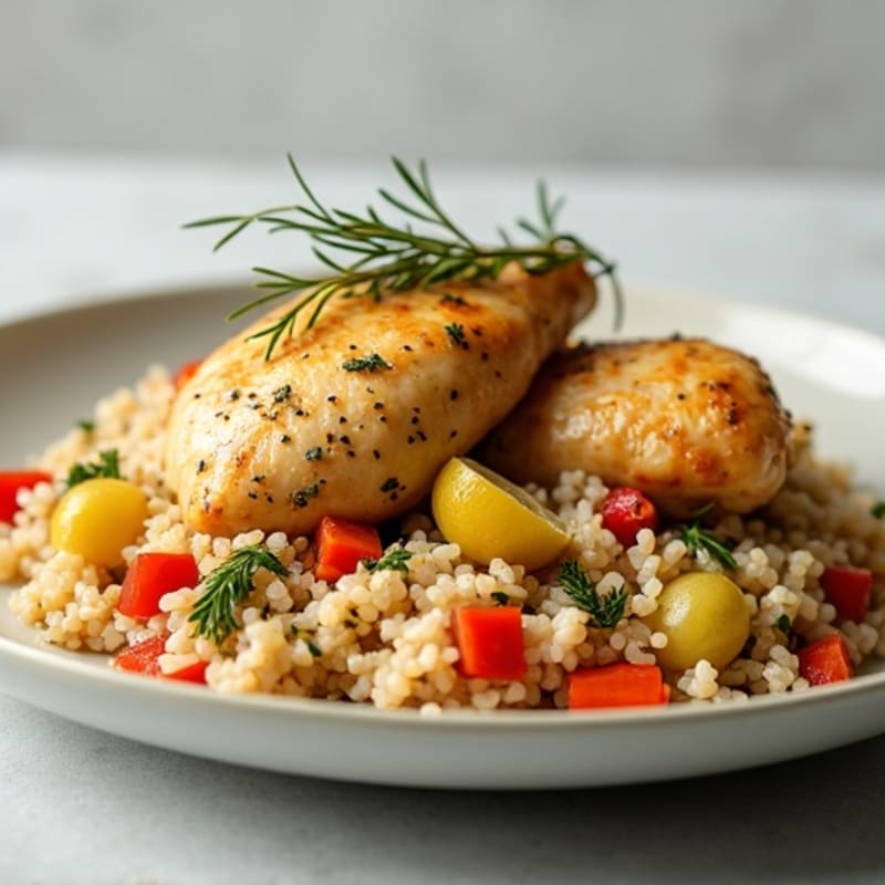 Lemon Herb Roasted Chicken with Fluffy Rice Pilaf