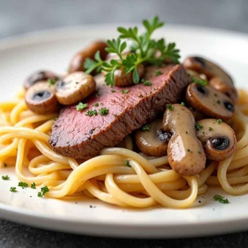 Seared Beef with Creamy Mushroom Sauce and Whole Wheat Egg Noodles