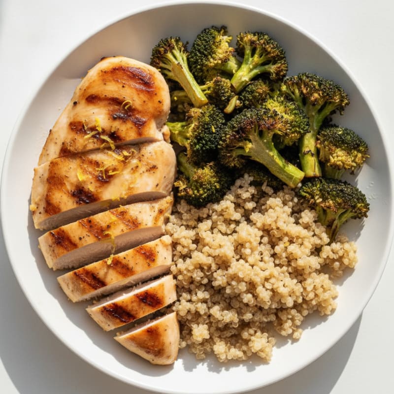 Grilled Chicken Breast with Roasted Broccoli and Quinoa