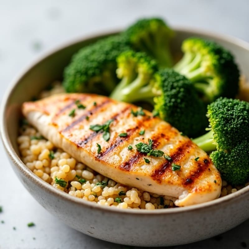 Grilled Chicken Breast with Quinoa and Roasted Broccoli