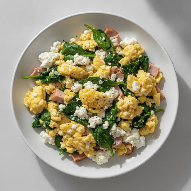 Cottage Cheese Scramble with Spinach and Smoked Turkey