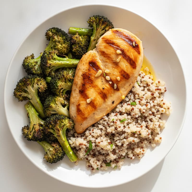 Grilled Chicken Breast with Quinoa and Roasted Broccoli