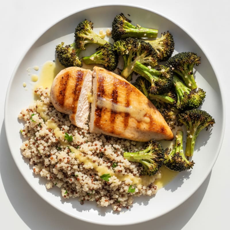 Grilled Chicken Breast with Quinoa and Roasted Broccoli