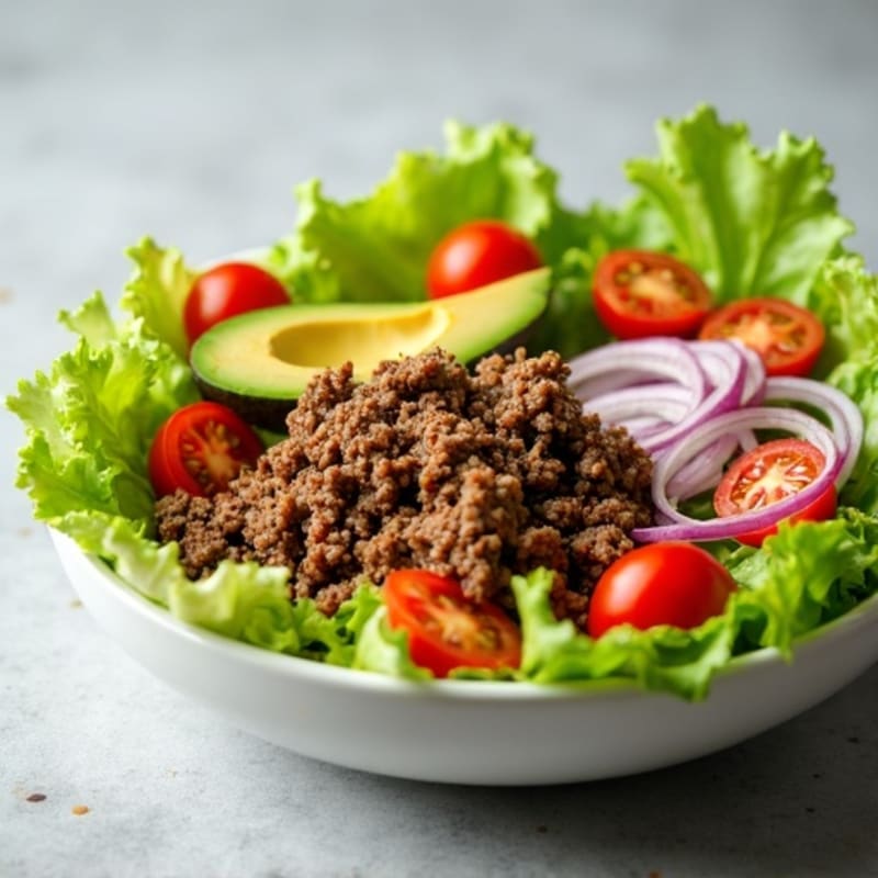Lean Ground Beef and Crispy Lettuce Bowl with Creamy Tangy Dressing