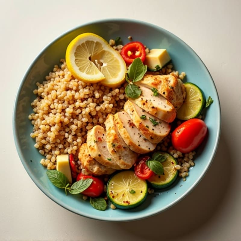 Lemon Garlic Chicken and Roasted Vegetable Quinoa Bowl