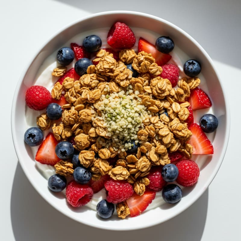 Creamy Greek Yogurt Bowl with Mixed Berries and Protein Granola