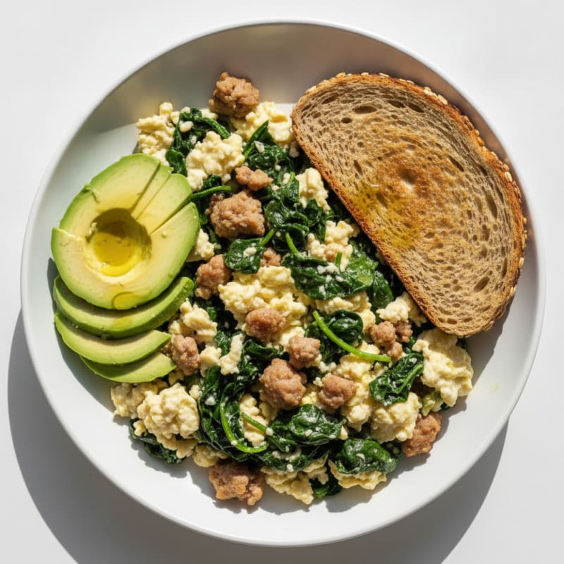 Egg White and Turkey Sausage Scramble with Spinach