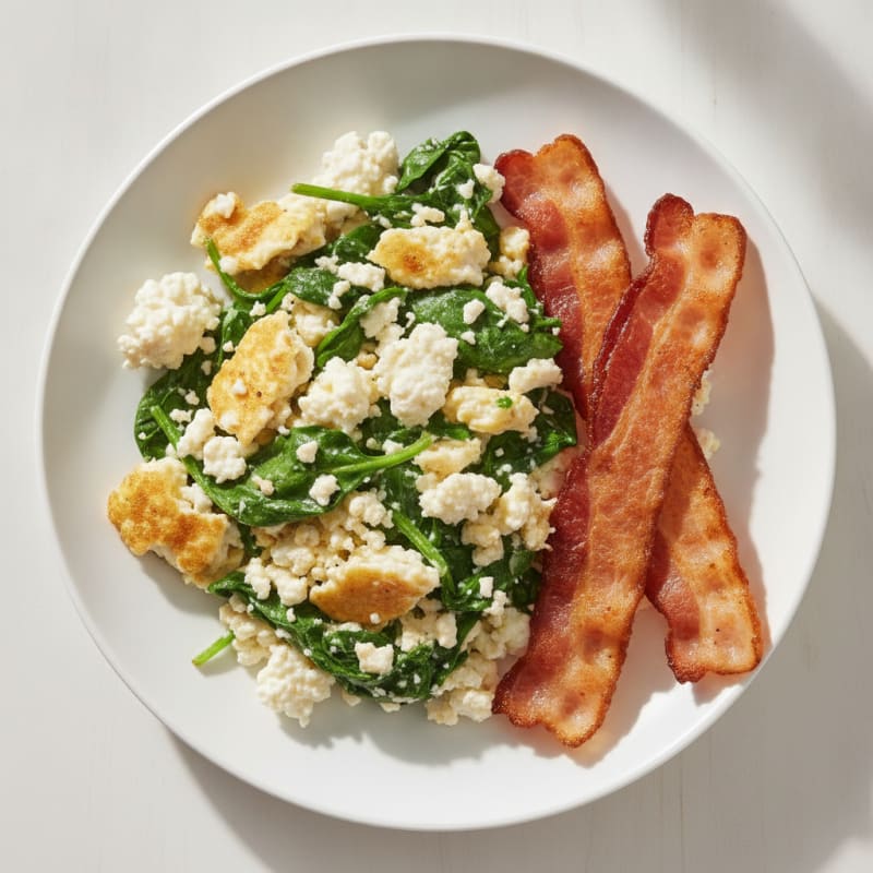 Cottage Cheese Scramble with Spinach and Turkey Bacon