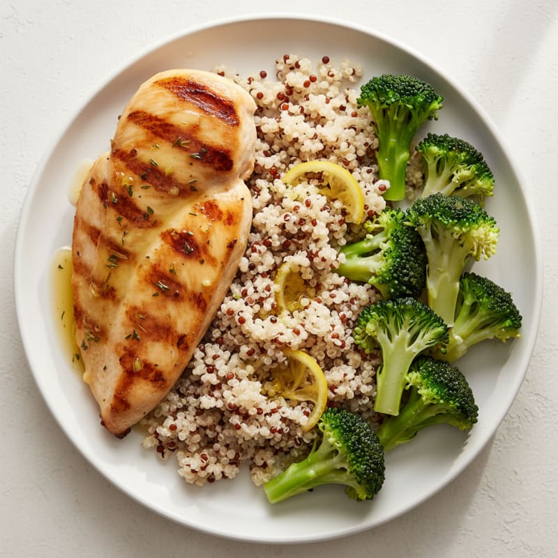 Grilled Chicken Breast with Quinoa and Steamed Broccoli