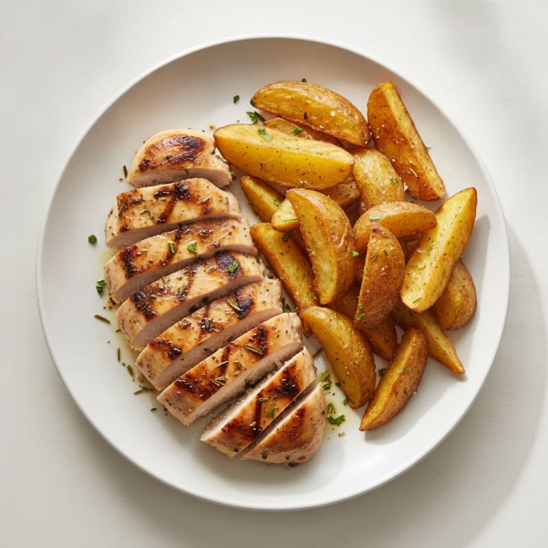 Herb-Grilled Chicken Breast with Crispy Potato Wedges