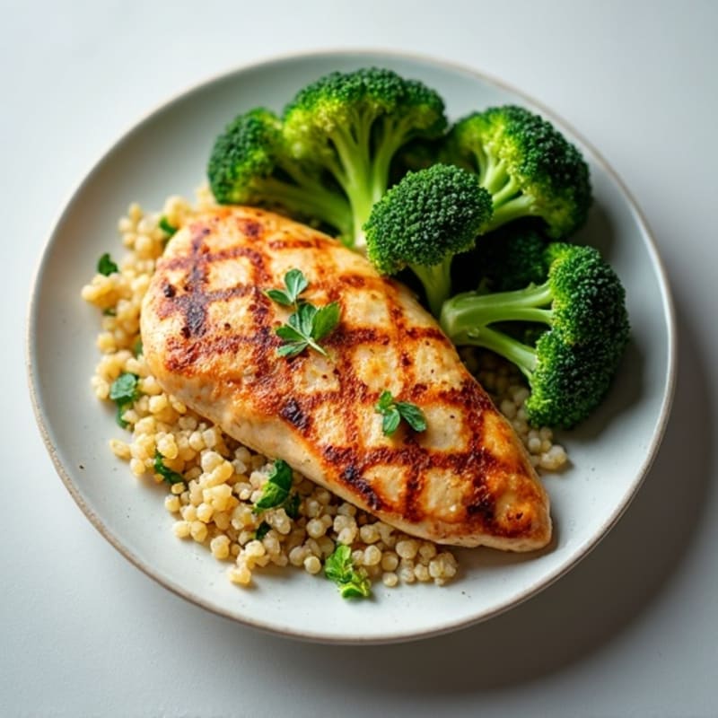 Grilled Chicken Breast with Quinoa and Roasted Broccoli