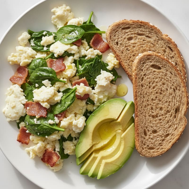 Crispy Turkey Bacon and Egg White Scramble with Spinach