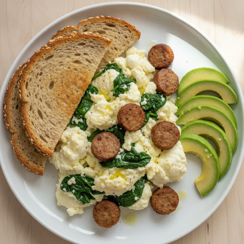 Egg White Scramble with Turkey Sausage and Spinach