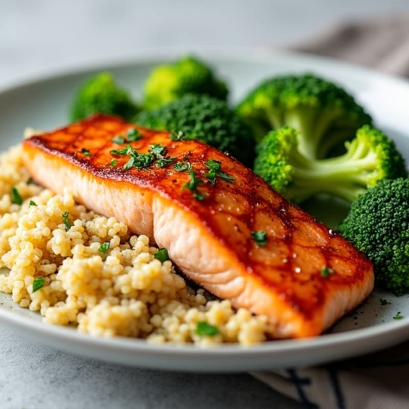 Seared Salmon with Steamed Broccoli and Quinoa