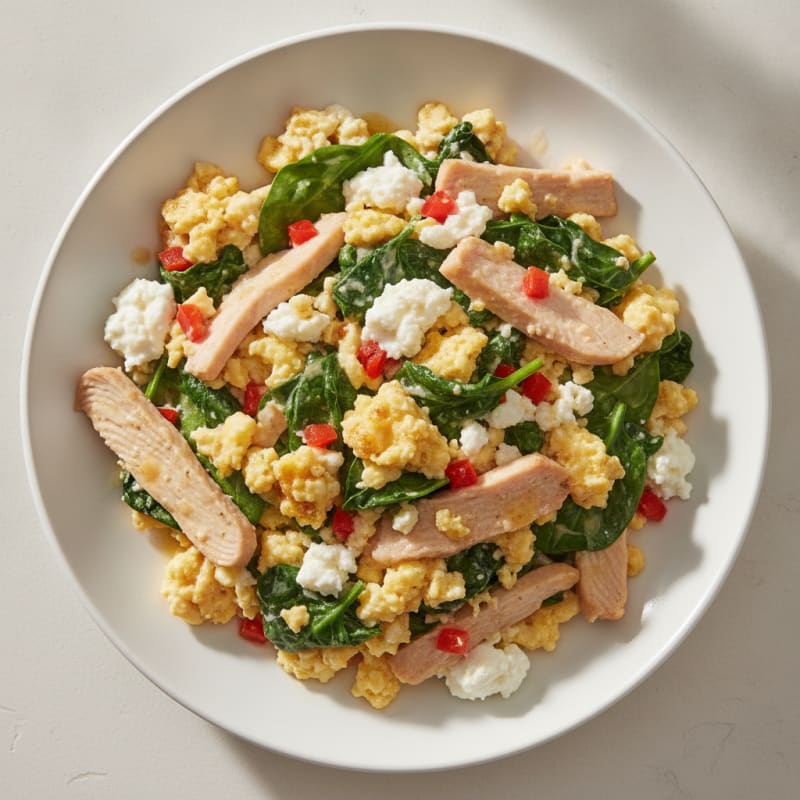 Cottage Cheese Egg Scramble with Spinach and Turkey Breast