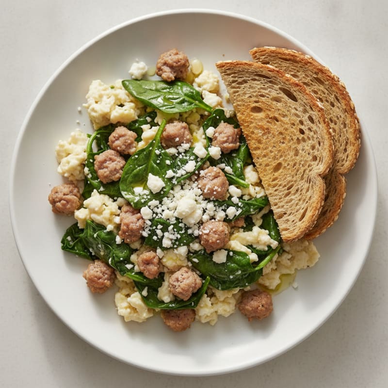 Egg White and Turkey Sausage Scramble with Spinach