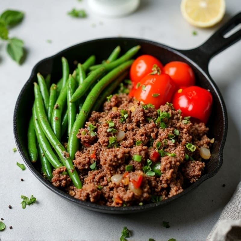 Lean Ground Beef and Crispy Green Bean Skillet