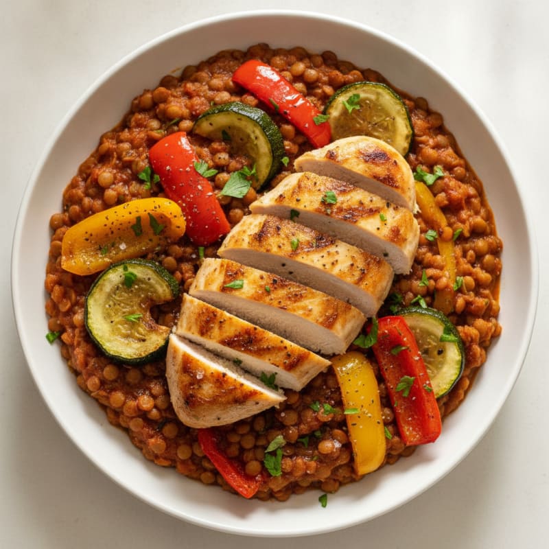 Braised Lentils with Roasted Vegetables