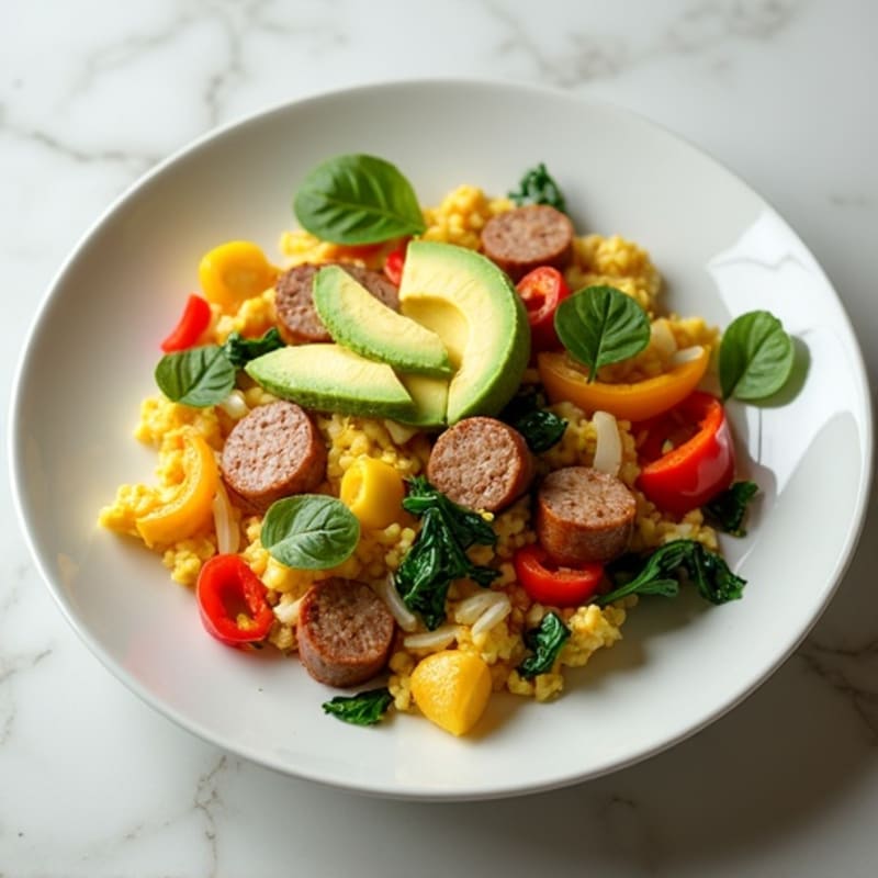 Egg White Veggie Scramble with Turkey Sausage