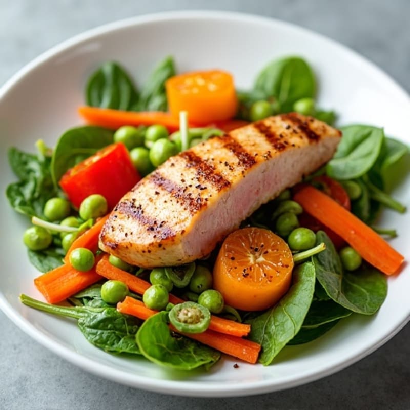 Fresh Tuna and Crispy Vegetable Bowl with Citrus Ginger Vinaigrette