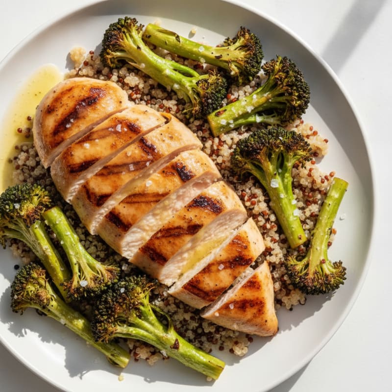 Grilled Chicken Breast with Quinoa and Roasted Broccoli