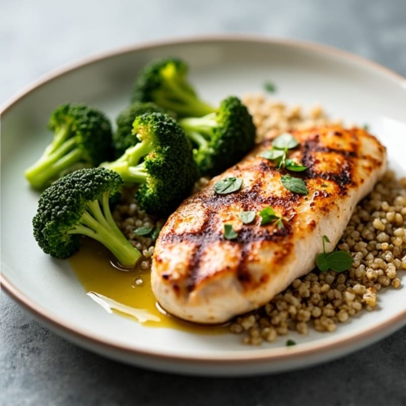 Grilled Chicken Breast with Roasted Broccoli and Quinoa