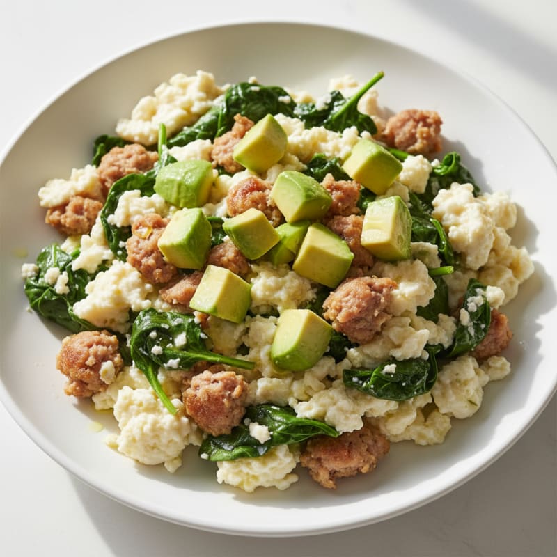 Egg White and Spinach Scramble with Turkey Sausage